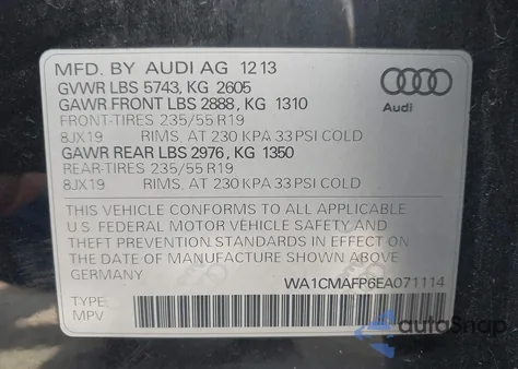 2014 Audi Q5 3.0 Tdi Premium Plus from USA, damaged, VIN WA1CMAFP6EA071114